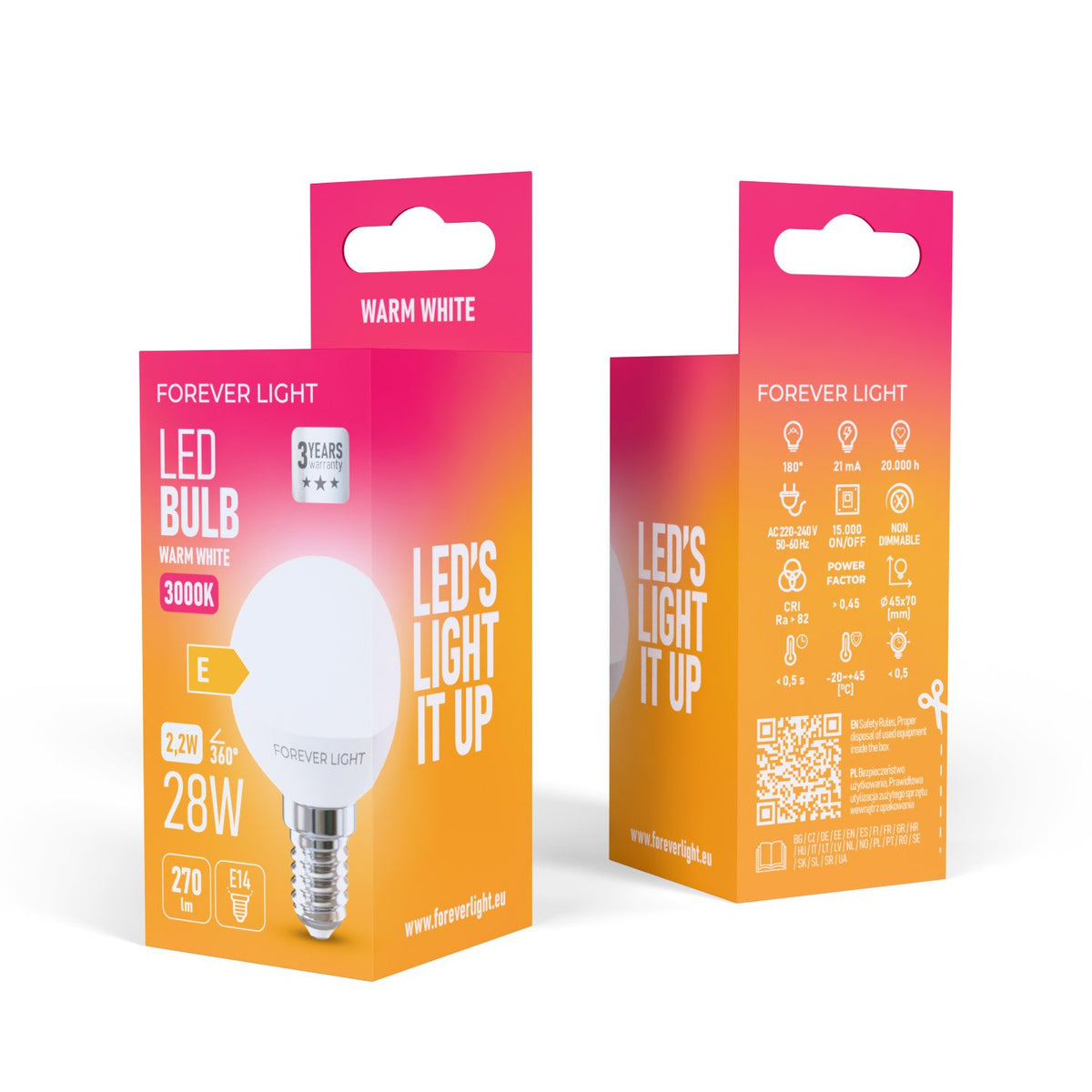 Forever Light spuldze LED E14 G45 2.2W 270lm 3000K energoklase E