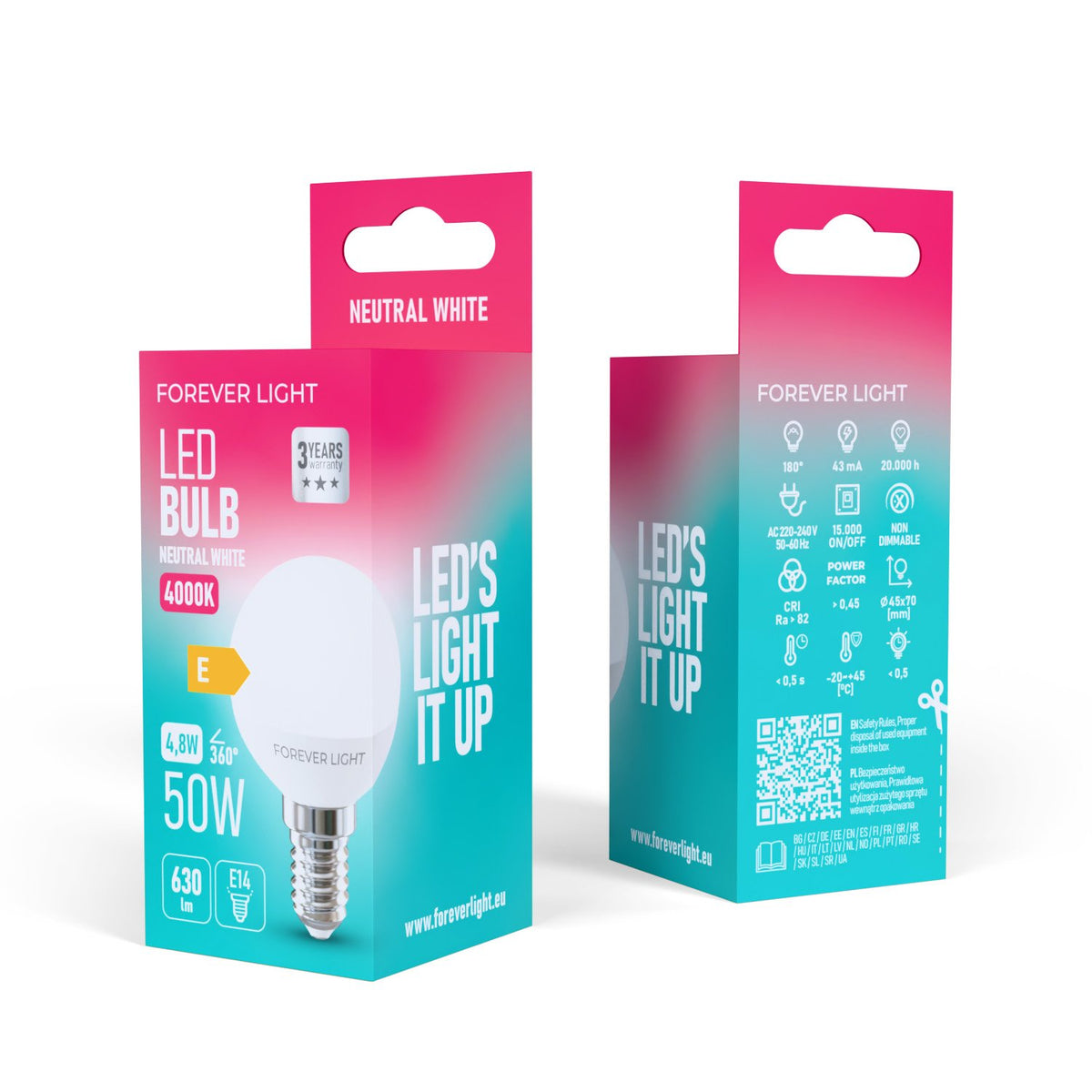 Forever Light spuldze LED E14 G45 4.8W 630lm 4000K energoklase E