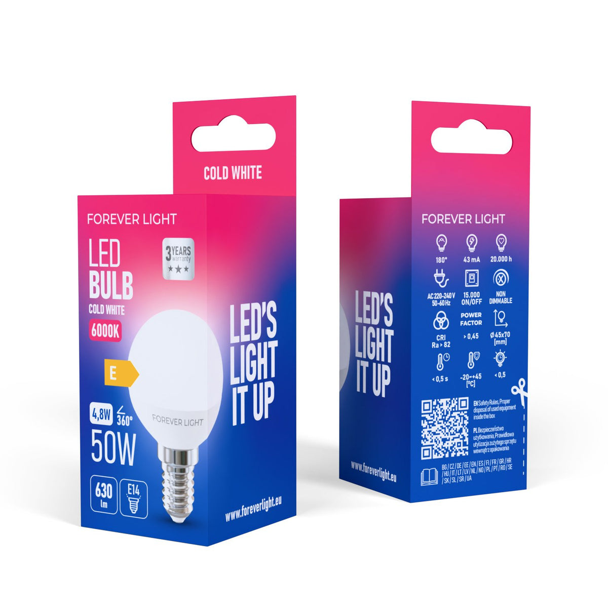 Forever Light spuldze LED E14 G45 4.8W 630lm 6000K energoklase E