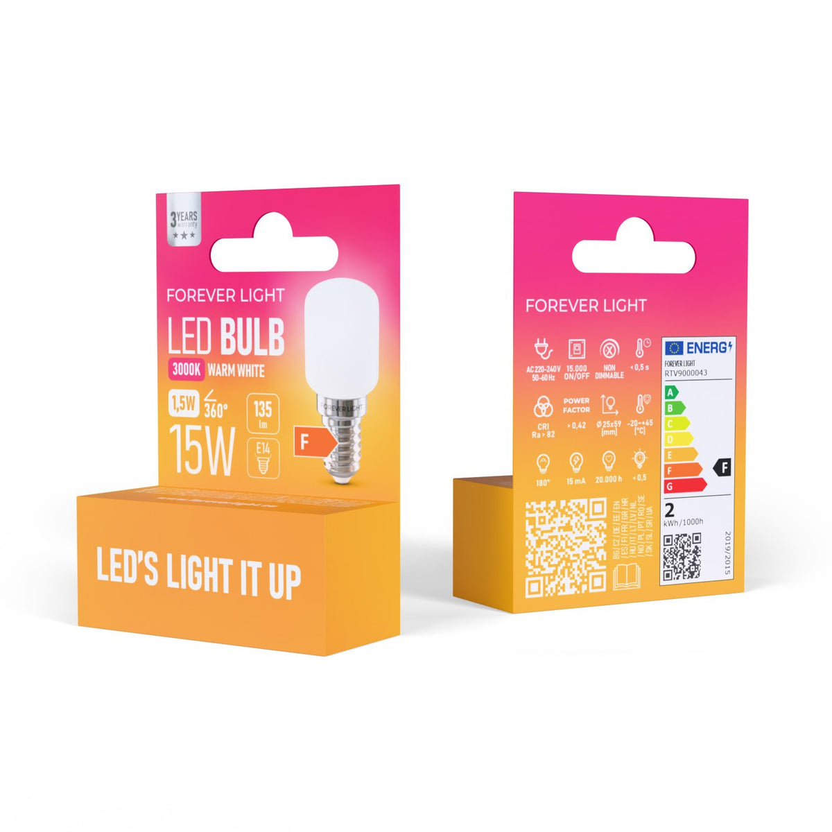 Forever Light spuldze LED E14 T26 1.5W 135lm 3000K energoklase F