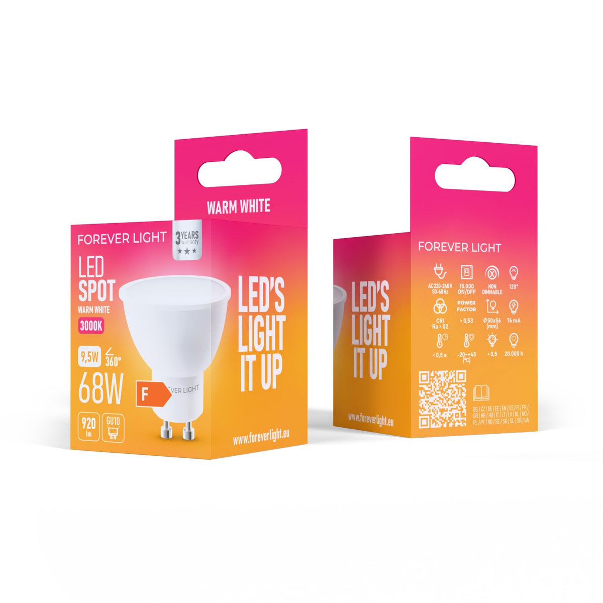 Forever Light spuldze LED GU10 9.5W 920lm 3000K energoklase F