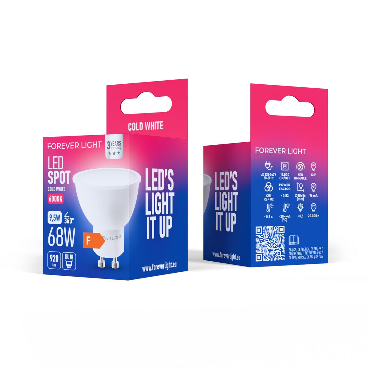 Forever Light spuldze LED GU10 9.5W 920lm 6000K energoklase F