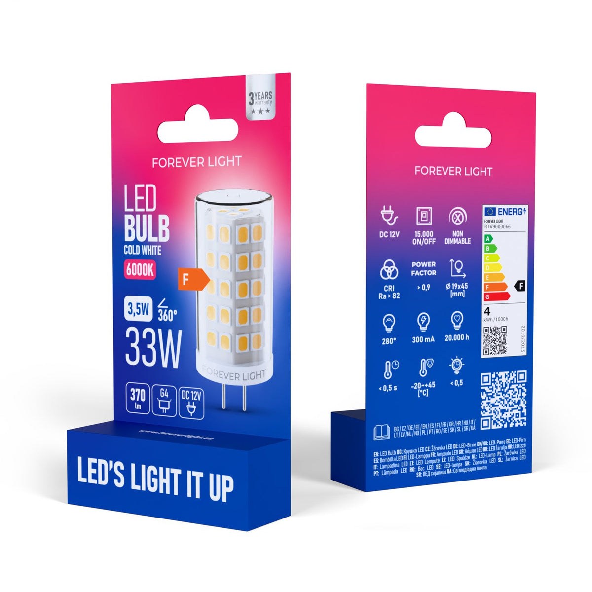 Forever Light spuldze LED G4 3.5W 370lm 6000K 12V energoklase F