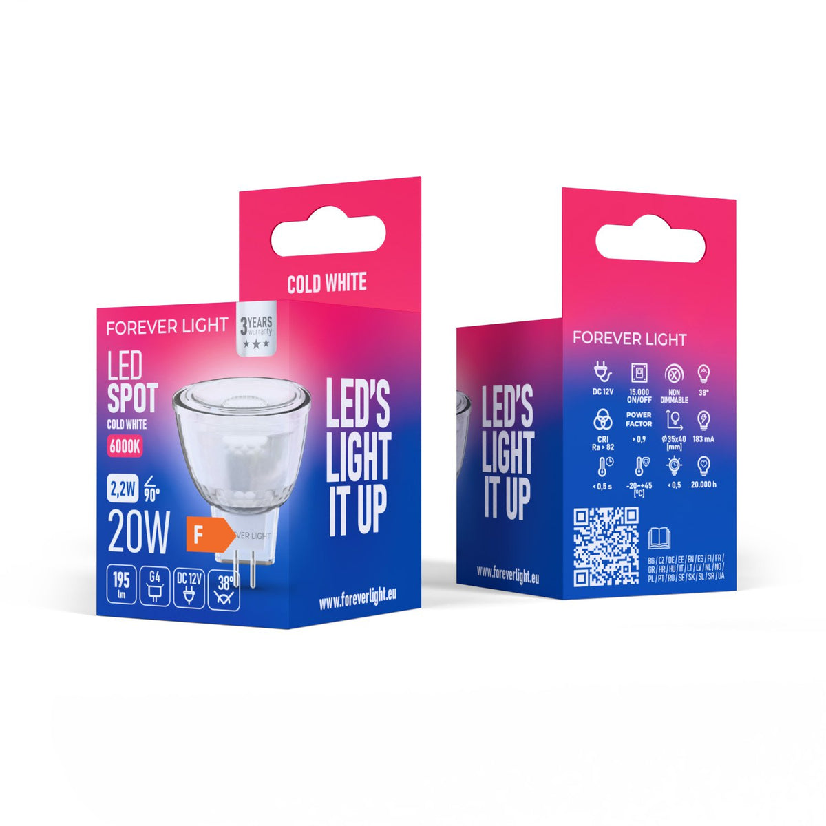 Forever Light LED spuldze G4 MR11 38° 2.2W 195lm 6000K 12V stikla energoklase F