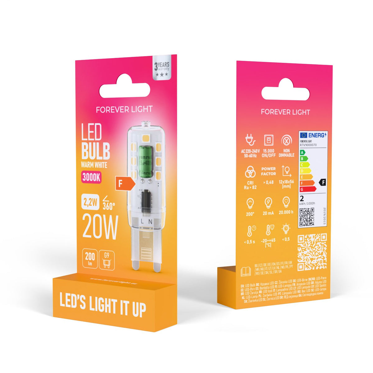 Forever Light spuldze LED G9 2.2W 200lm 3000K energoklase F