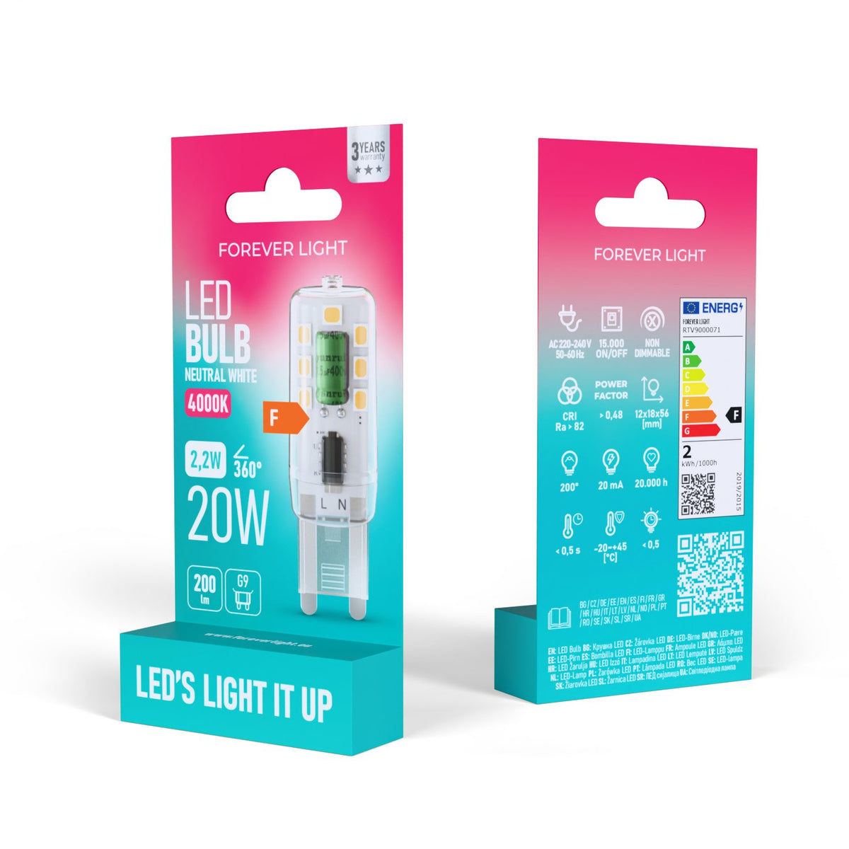 Forever Light spuldze LED G9 2.2W 200lm 4000K energoklase F