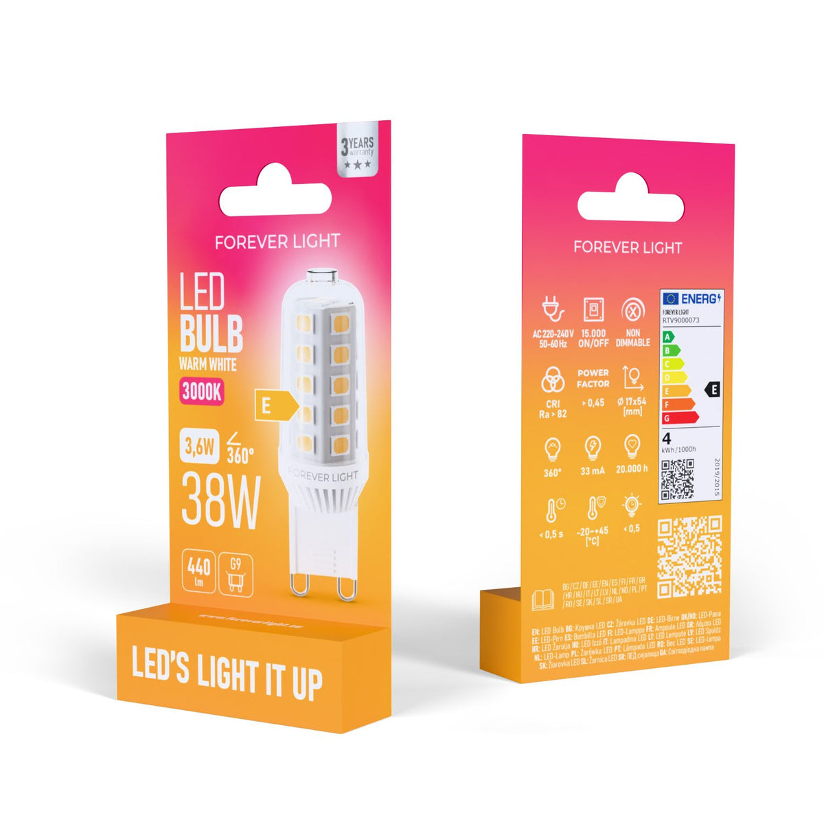 Forever Light spuldze LED G9 3.6W 440lm 3000K keramikas energoklase F