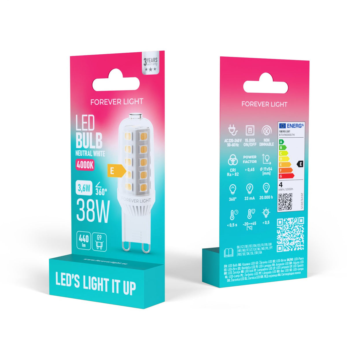 Forever Light spuldze LED G9 3.6W 440lm 4000K keramikas energoklase F