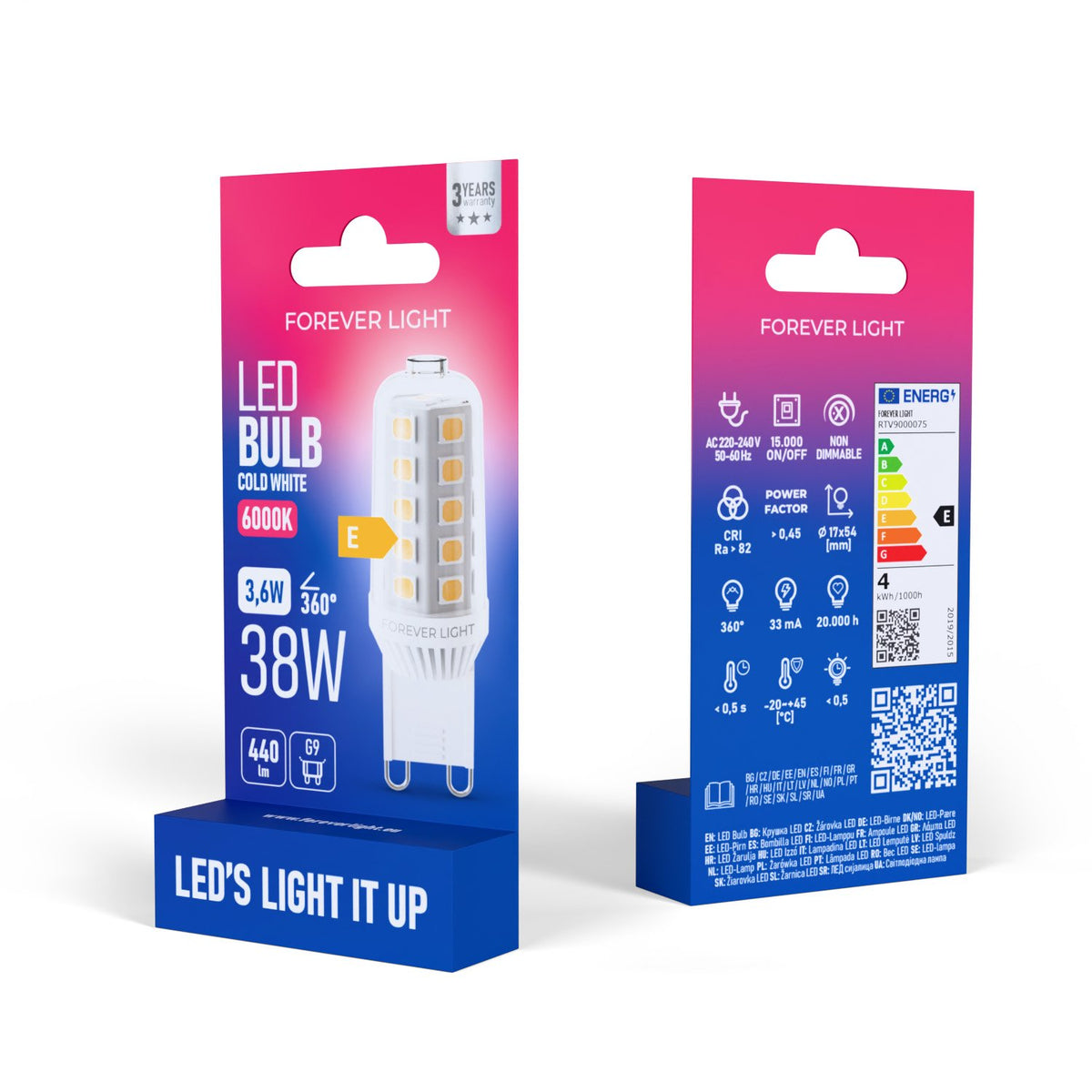 Forever Light spuldze LED G9 3.6W 440lm 6000K keramikas energoklase F