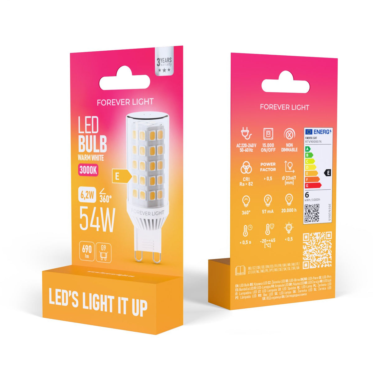 Forever Light spuldze LED G9 6.2W 690lm 3000K keramikas energoklase E
