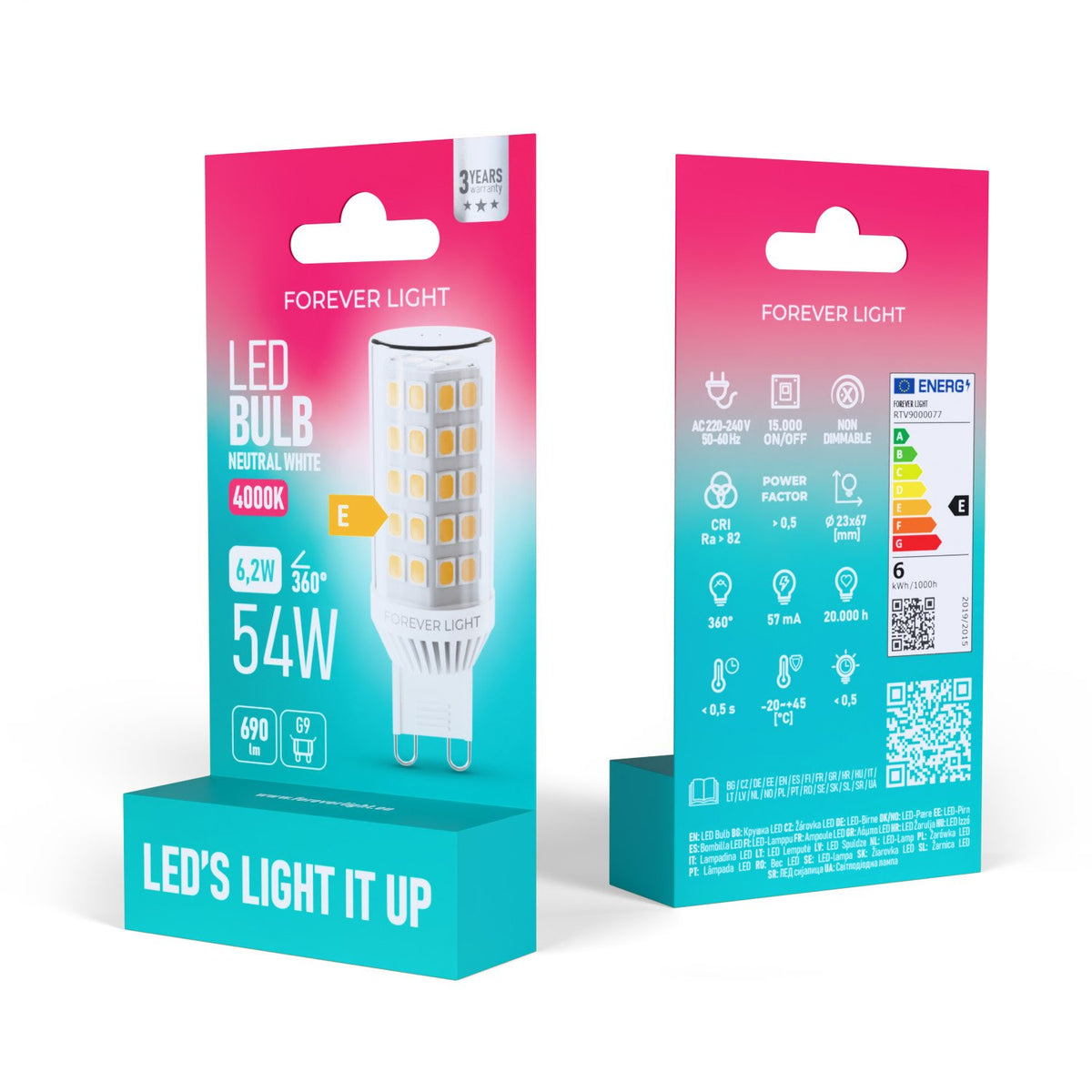 Forever Light spuldze LED G9 6.2W 690lm 4000K keramikas energoklase E