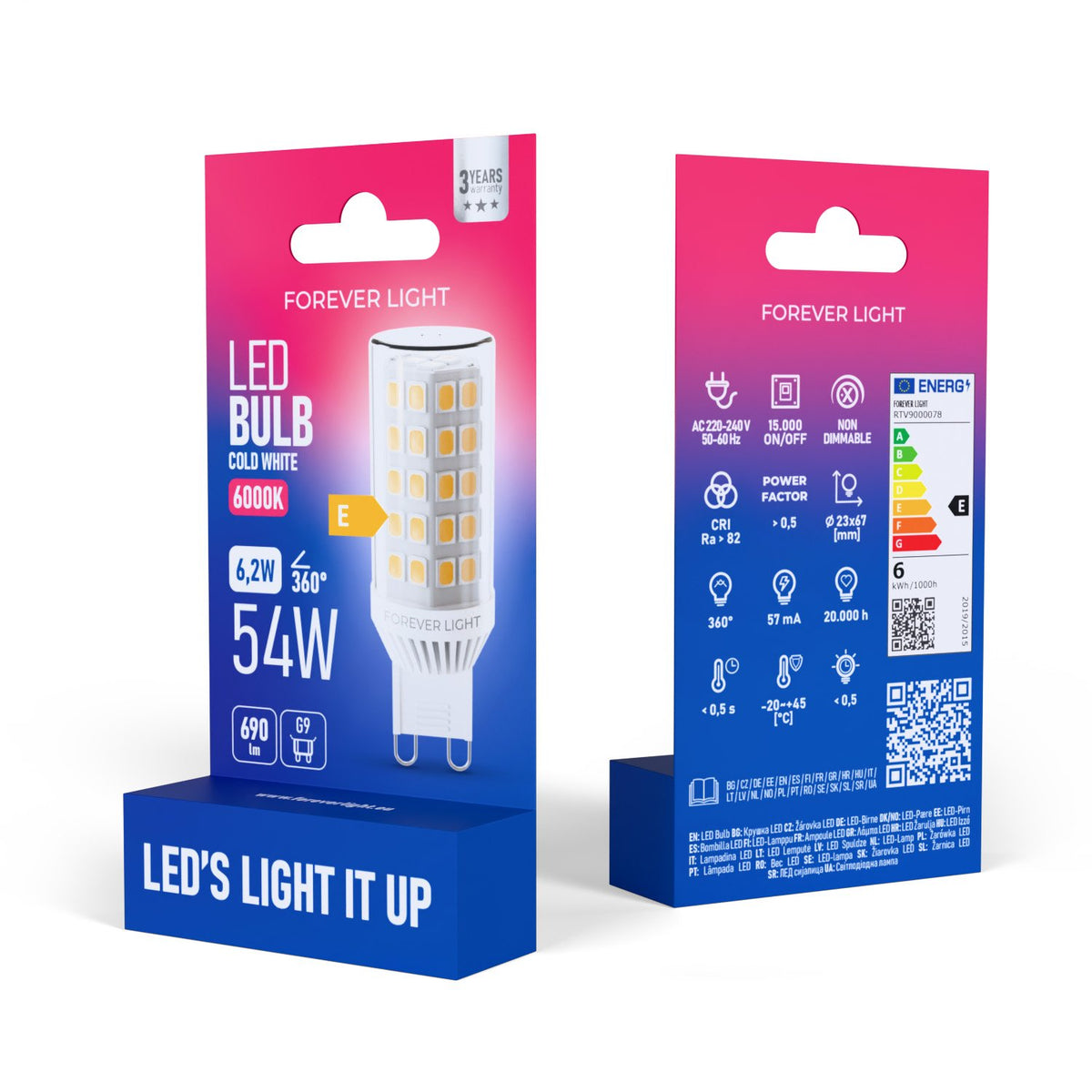 Forever Light spuldze LED G9 6.2W 690lm 6000K keramikas energoklase E
