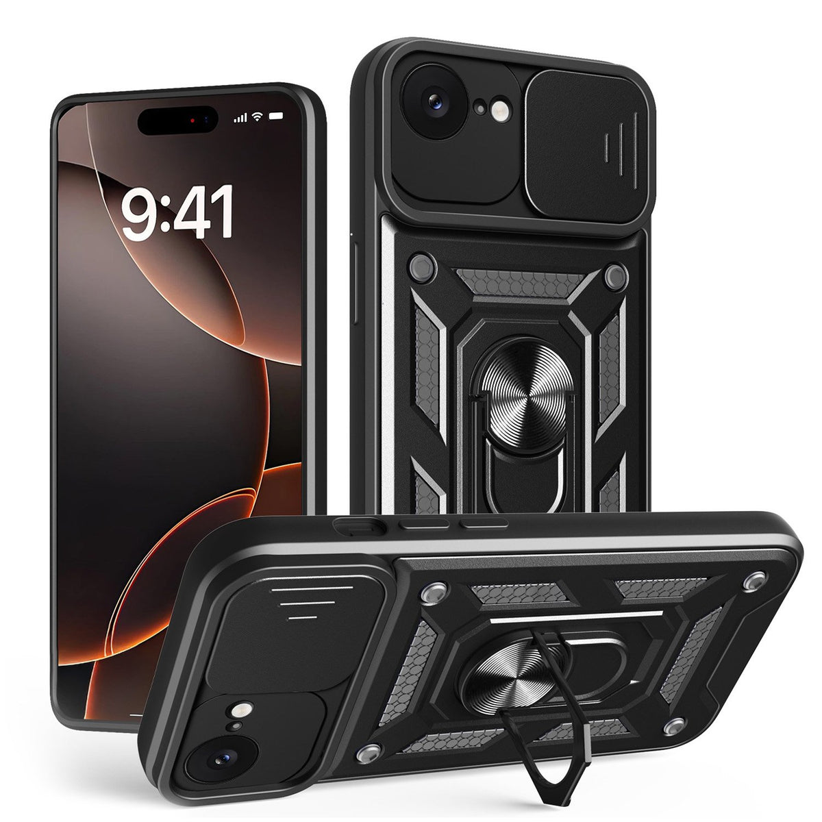 Defender Slide vāciņš iPhone 16e / 17e, melns