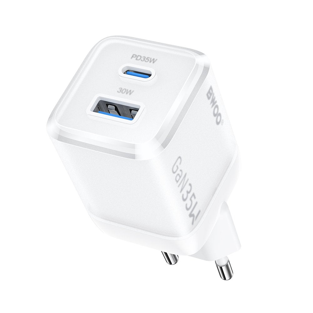 BWOO tīkla lādētājs CDA222 PD 35W 1 x USB 1 x USB-C, balts