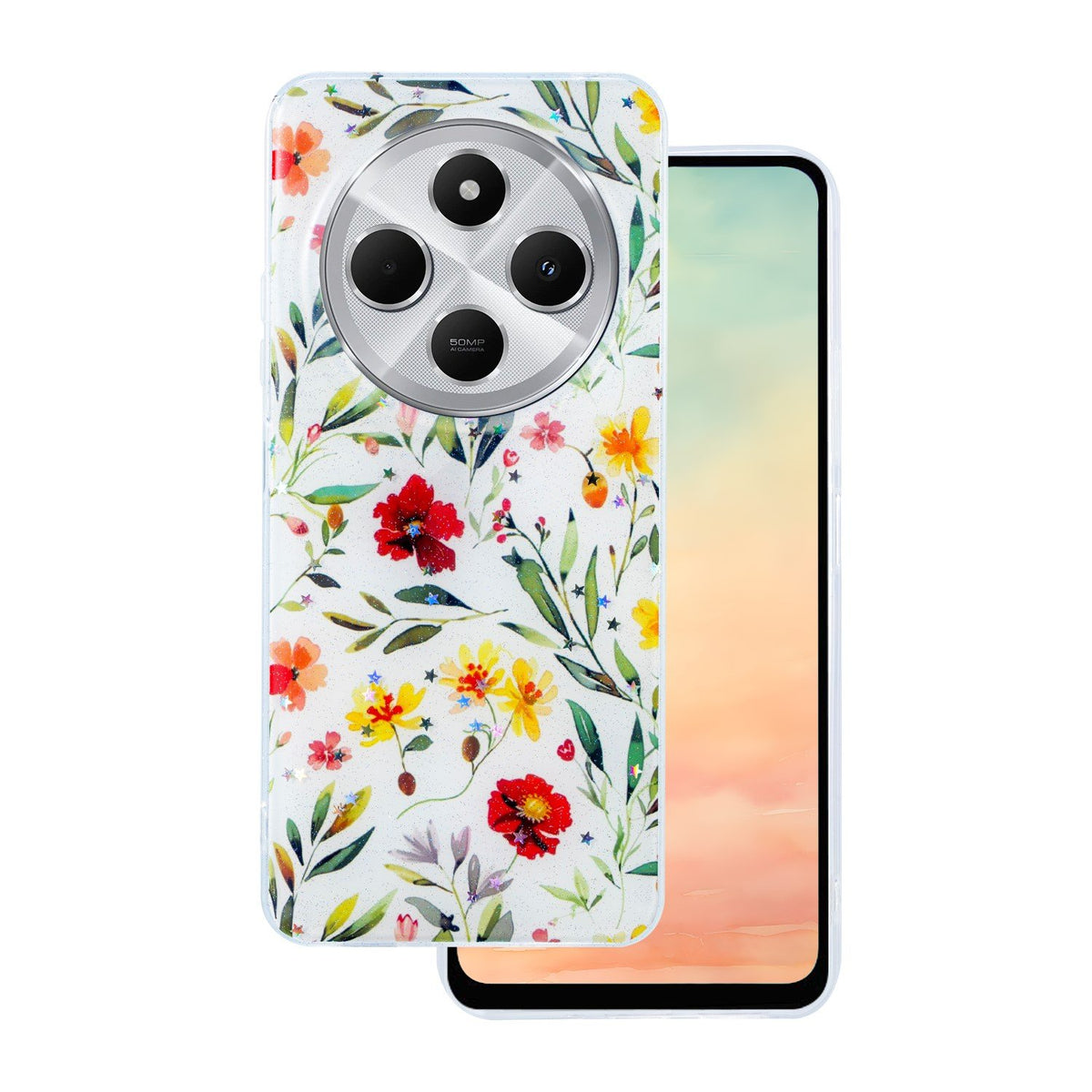 Glow Glam maciņš Xiaomi Redmi 14C 4G/ 14C 5G / Redmi A4 / POCO C75, balts
