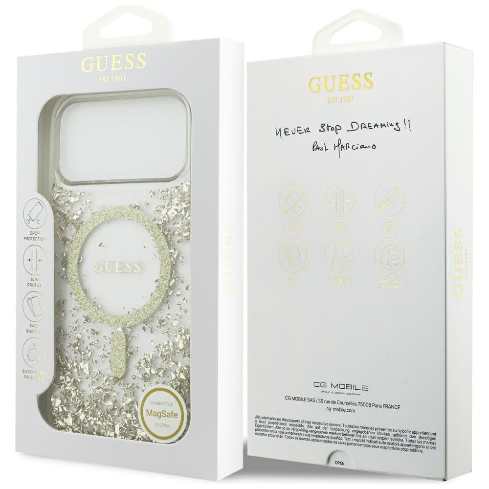Guess MagSafe vāciņš iPhone 17 Pro Max zeltains