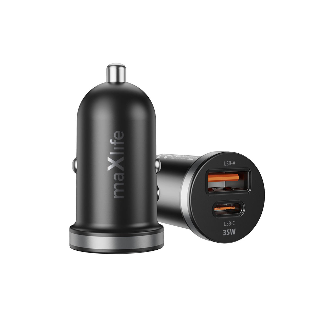Maxlife MXCC-05 PD QC automašīnas lādētājs 1x USB-C 1x USB 35W melns