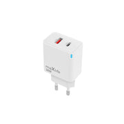 Maxlife MXTC-09-30AC GaN PD QC lādētājs 1x USB-C 1x USB 30W balts