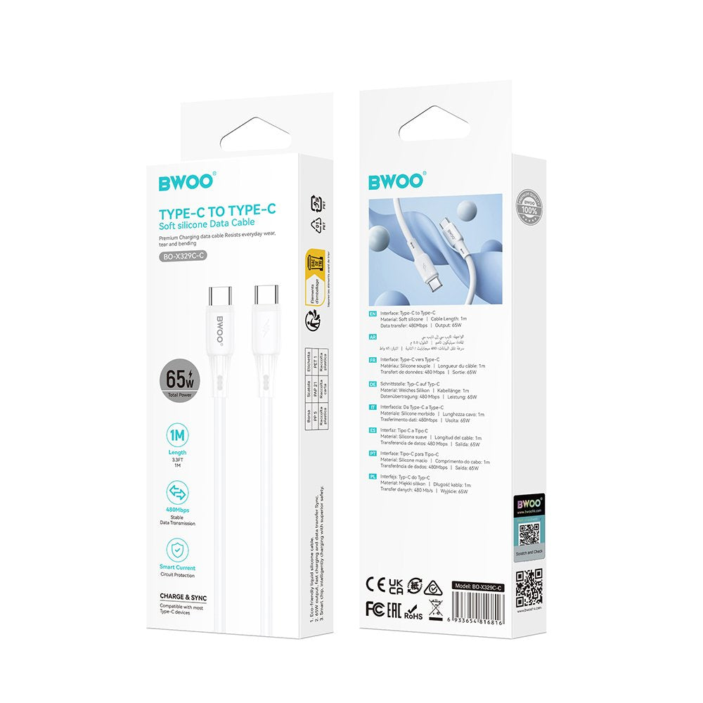BWOO kabelis silikona X329CC 65W USB-C 1m, balts