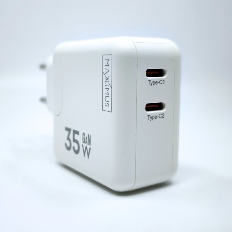 Tīkla lādētājs MX BURST GaN PD 35 W, 2xUSB-C + C/Lightning PD kabelis 20 W balts