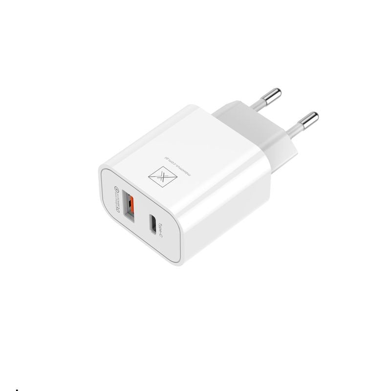 Tīkla lādētājs MX ALFA 20 W PD+QC, USB-A+C + C/C kabelis 20 W PD, balts