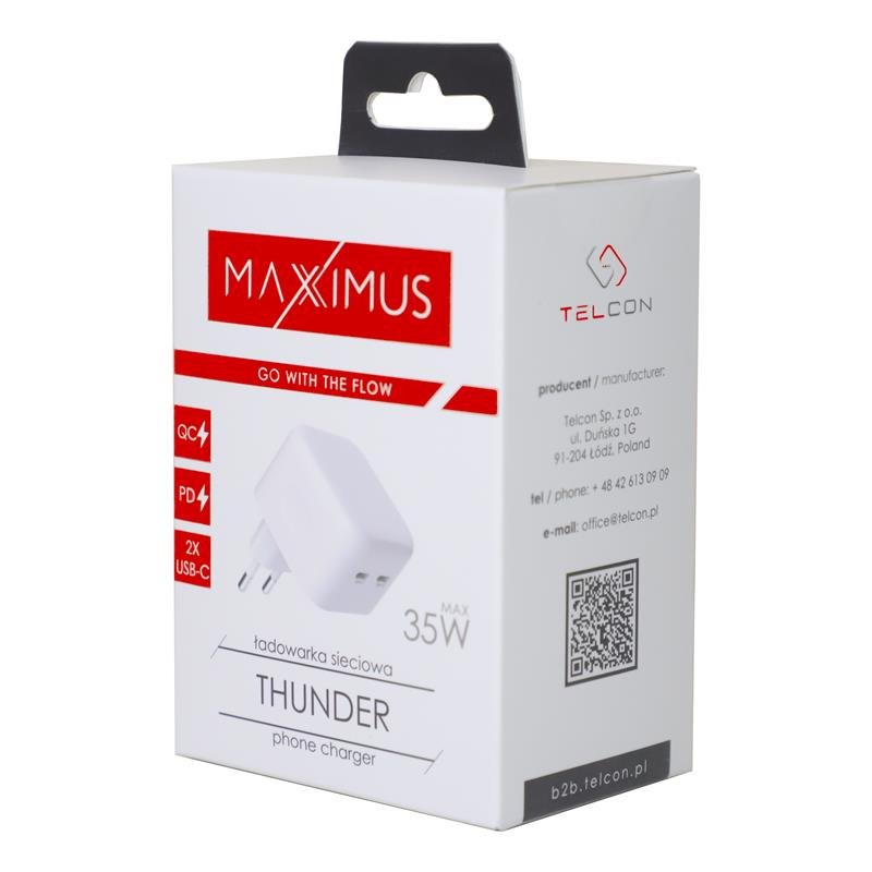 Maxximus tīkla lādētājs MX Thunder PD 35W, 2xUSB-C, balts