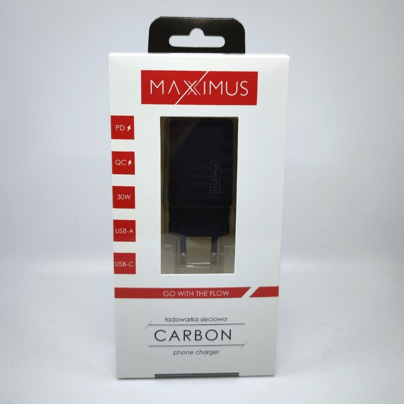 Maxximus tīkla lādētājs MX Carbon 30W Pd+qc Usb-a+c, melns