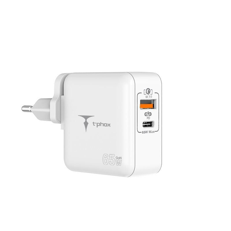 T-Phox tīkla lādētājs Mega T-PP09 GAN PD 65W USB/USB-C, balts