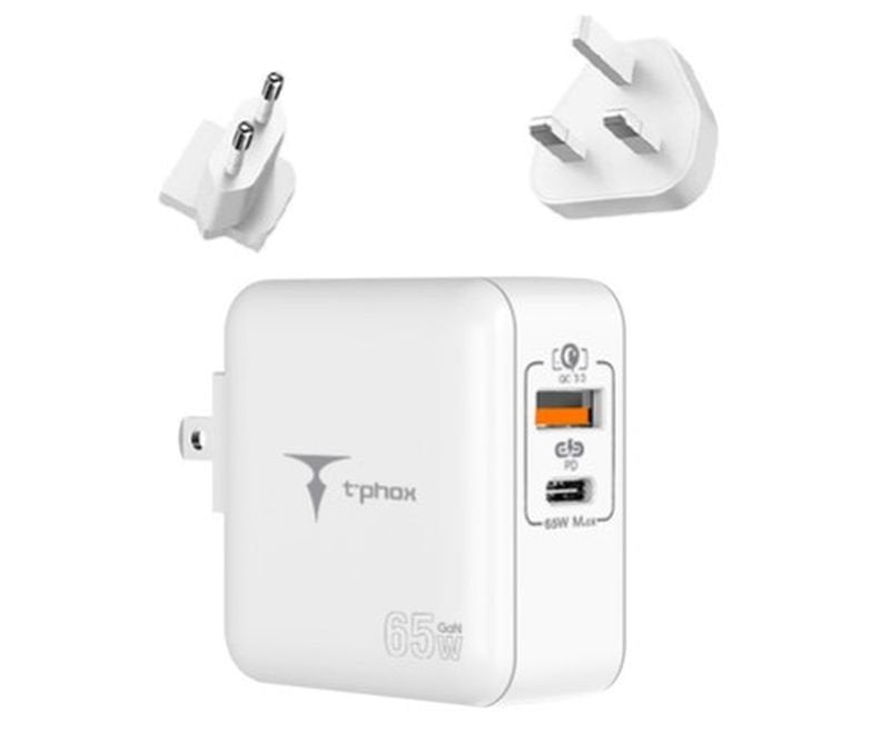 T-Phox tīkla lādētājs Mega T-PP09 GAN PD 65W USB/USB-C, balts