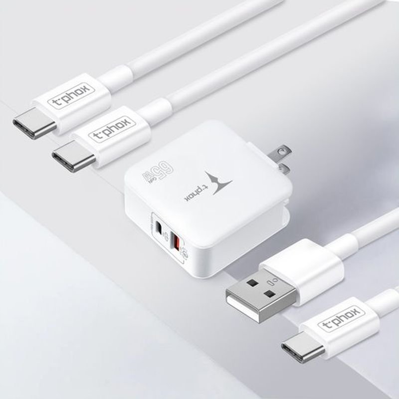 T-Phox tīkla lādētājs Mega T-PP09 GAN PD 65W USB/USB-C, balts