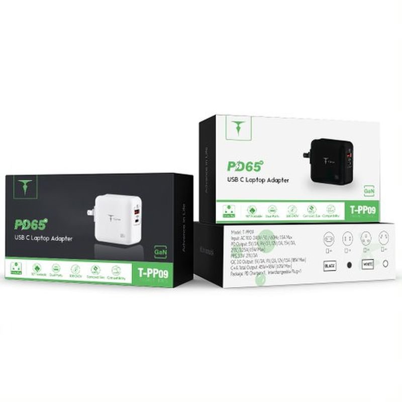 T-Phox tīkla lādētājs Mega T-PP09 GAN PD 65W USB/USB-C, balts