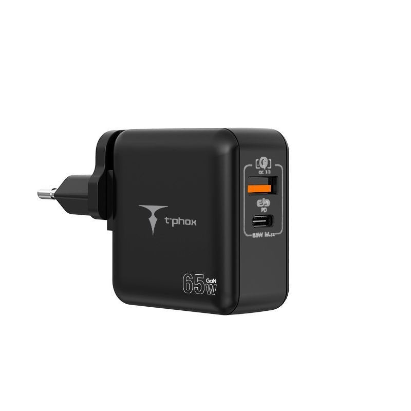 T-Phox tīkla lādētājs Mega T-PP09 GAN PD 65W USB/USB-C, melns