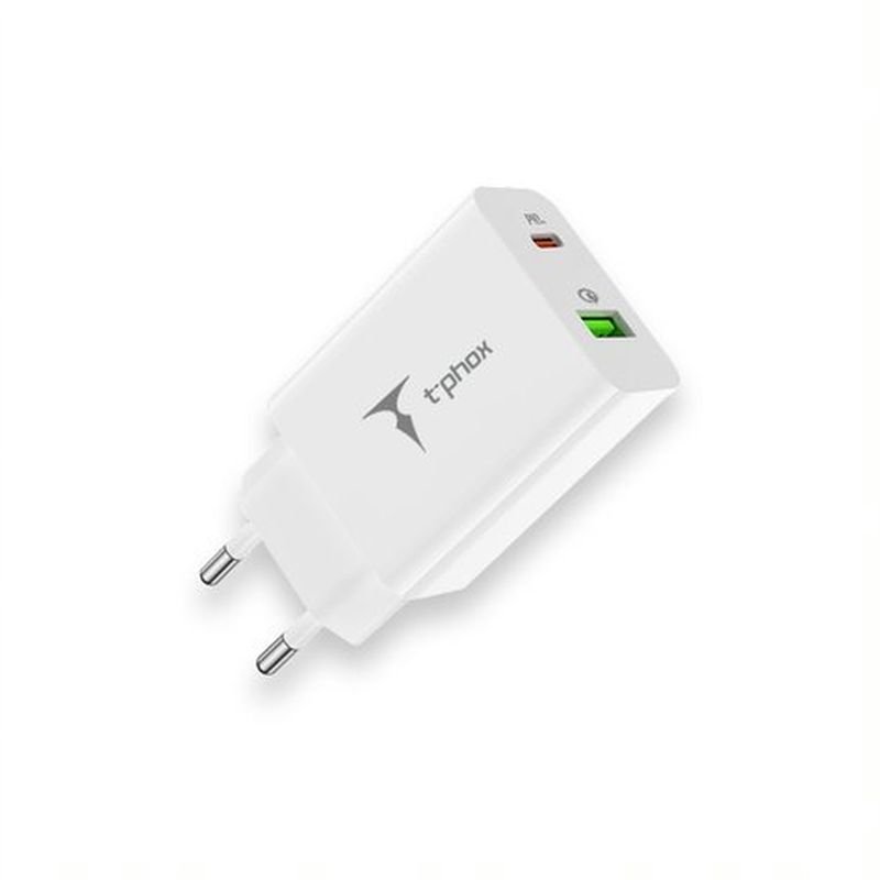 T-Phox tīkla lādētājs Speedy USB-C 20W + USB 18W QC 3.0, balts