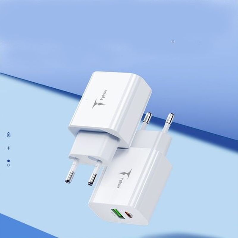 T-Phox tīkla lādētājs Speedy USB-C 20W + USB 18W QC 3.0, balts