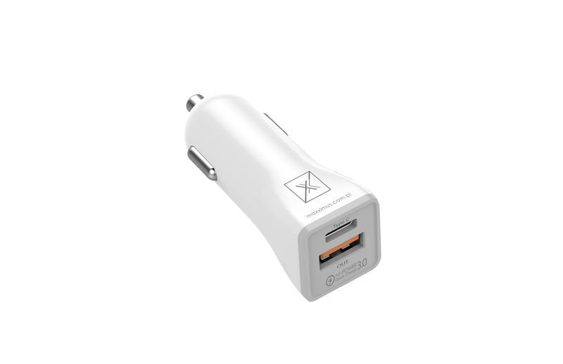 AUTOMAŠĪNAS UZLĀDES IERĪCE MX KAPPA 18 W PD+QC, USB-A+C+ C/C KABELIS 20 W PD, BALTS