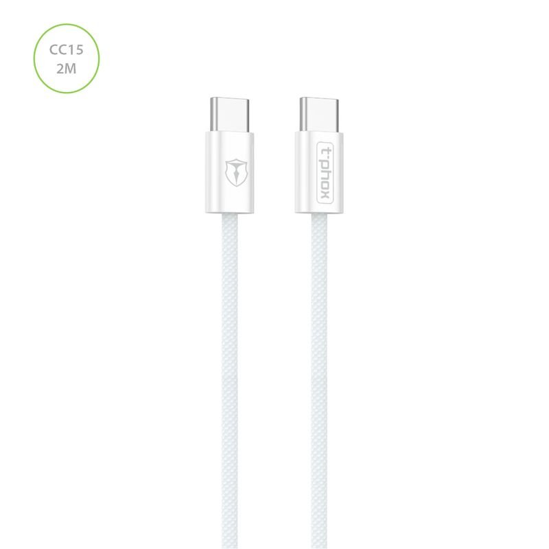 T-Phox kabelis CC15 Series USB-C/USB-C 60W 3A 2M, balts