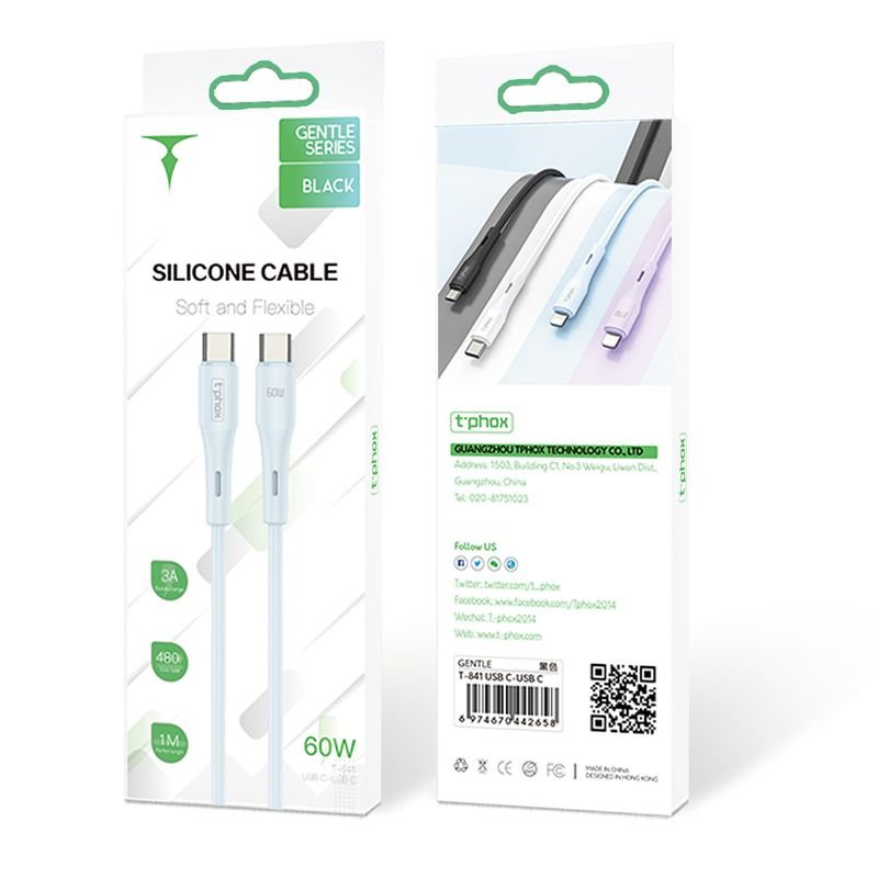 T-Phox kabelis Gentle USB-C/USB-C 60W, melns