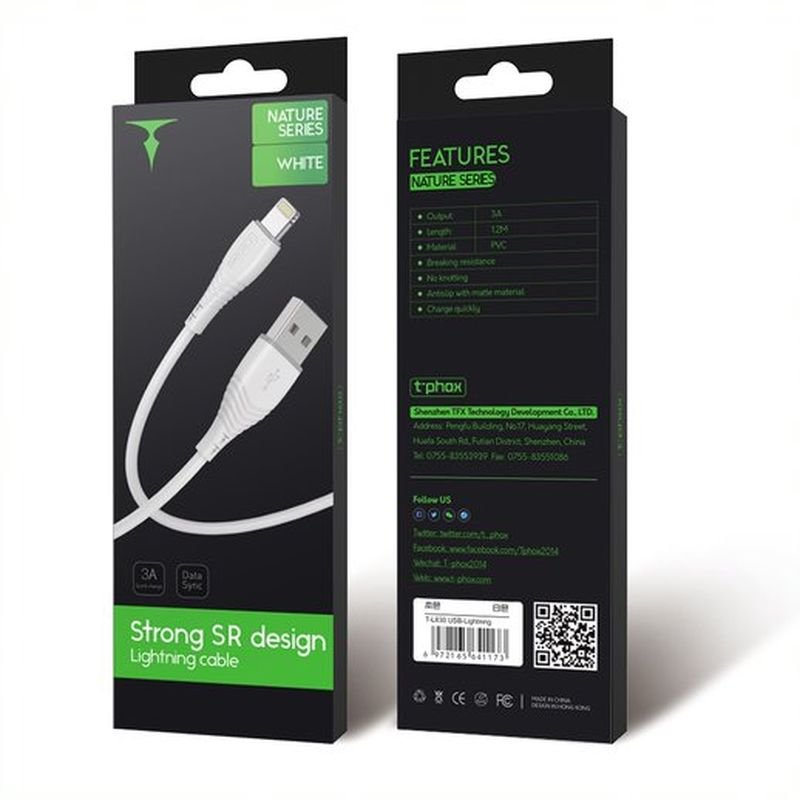 T-Phox kabelis Nature Lightning balts 1.2M 3A