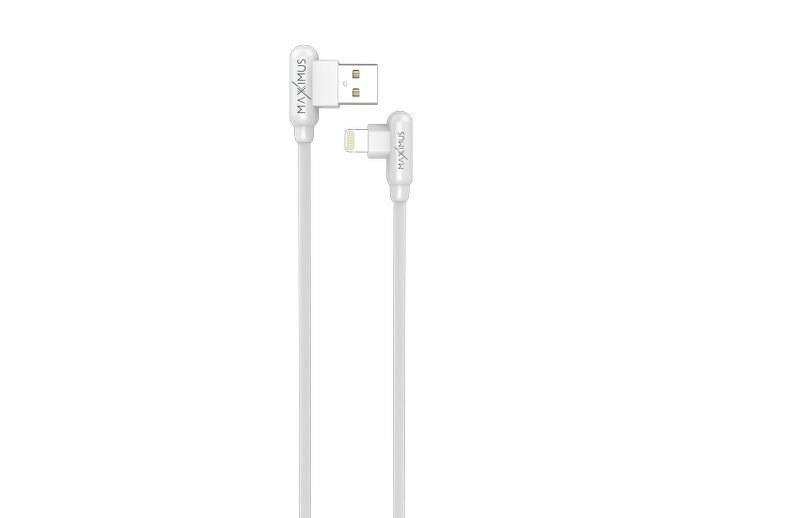 Maxximus kabelis MX Corner Fast Charge Lightning 2.4A/1M, balts Angular