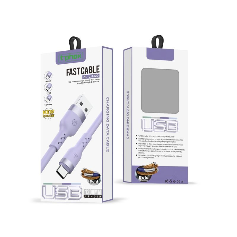 T-Phox kabelis Bold USB/LIGHTNING 3A SKY, zils