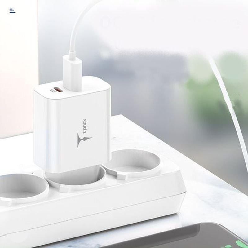 Tīkla lādētājs T-PHOX SPEEDY USB-C 20 W/USB 18 W (PD, QC) + Lightning kabelis 1 m, balts