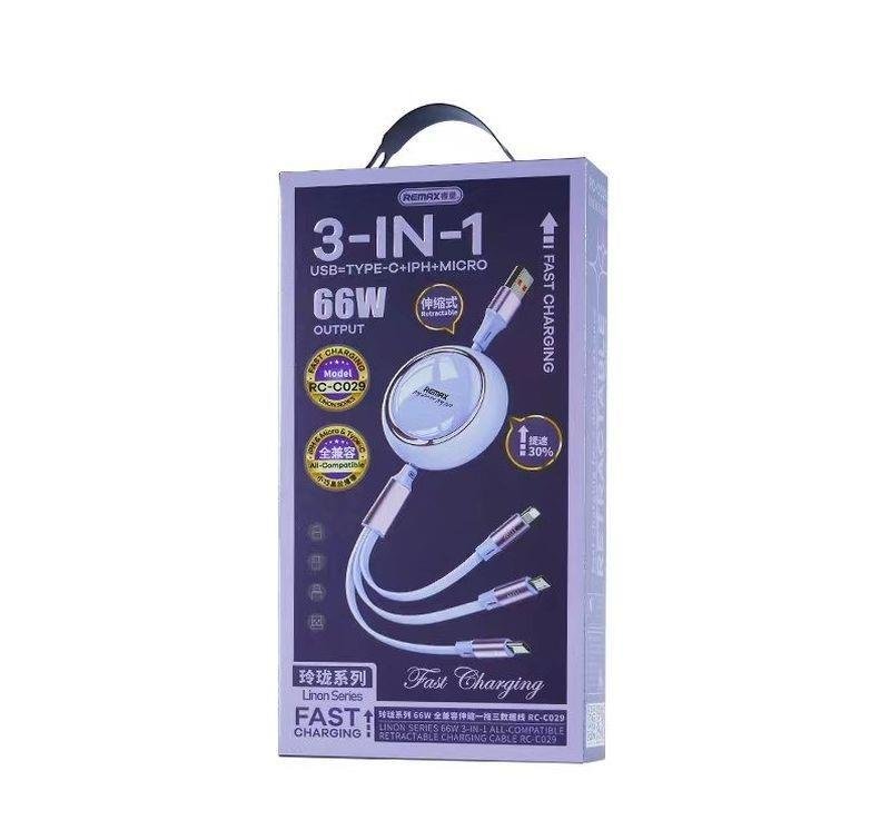 Remax kabelis Linon Series 66W 3/1 USB-C/MICRO/LIGHTNING RC-C029, violets