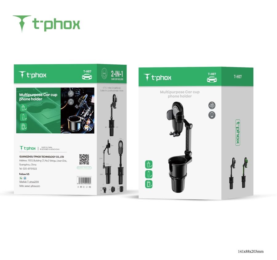 T-PHOX auto turētājs TH-07 ar krūžu turētāju melns
