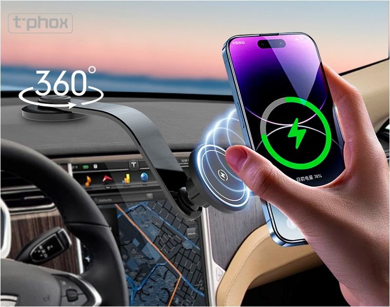 T-PHOX MAG ON 15 W magnētiskais bezvadu automašīnas turētājs, melns