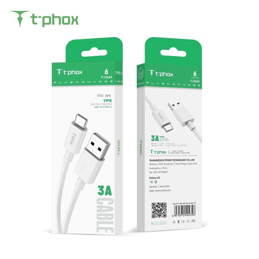 T-Phox kabelis Exceed USB-C balts 1M
