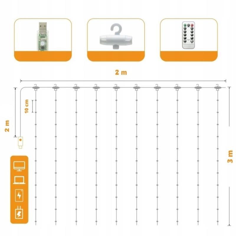 LED aizkars (100 LED LAMPS) 3Mx1M silti balts