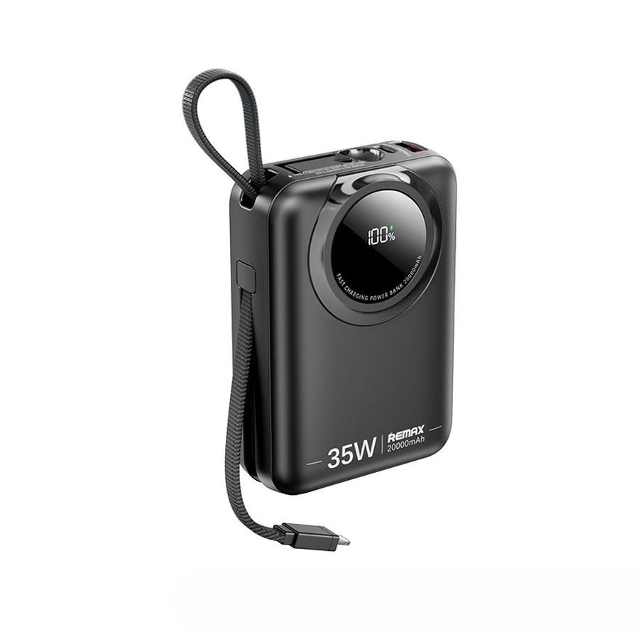 Remax ārējā baterija Scuba Series 20000mAh RPP-73 35W ar vadiem, melna