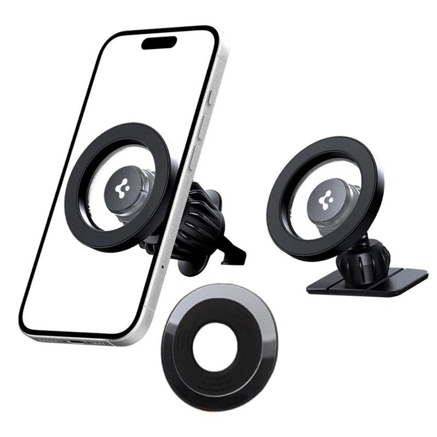 SPIGEN MFT13 MAGNĒTISKAIS MAGSAFE AUTO STIPRĪNĀJUMS UZ MĀRRU PANEĻA UN VENTILĀCIJAS ATVERES, MELNS