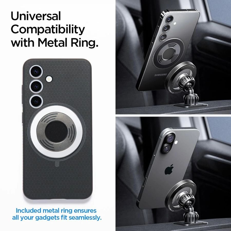 SPIGEN MFT13 MAGNĒTISKAIS MAGSAFE AUTO STIPRĪNĀJUMS UZ MĀRRU PANEĻA UN VENTILĀCIJAS ATVERES, MELNS