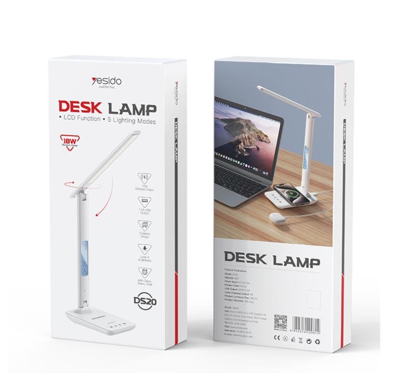YESIDO galda lampa DS20 + bezvadu lādētājs LED balts